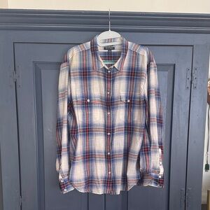 J. Crew Navy and Red Plaid Button-Down Shirt